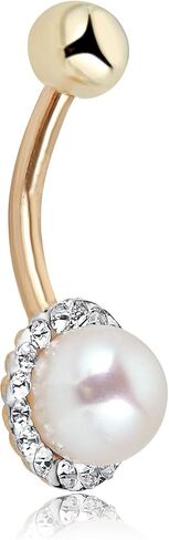 مجوهرات أفورا 10 قيراط من الذهب الأصفر ولؤلؤ المياه العذبة المزروعة وكريستال البطن على شكل زر (مقياس 14) in Kuwait