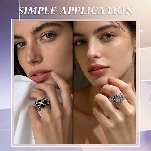 15 Pcs Y2k Rings Silver For Women Punk Grunge Goth Gothic Coquette Adjustable Vintage Irregular Rings Moonstone Butterfly Star Cool Statement Ring Y2k Aesthetic Accessories Jewlery Gift in Saudi Arabia