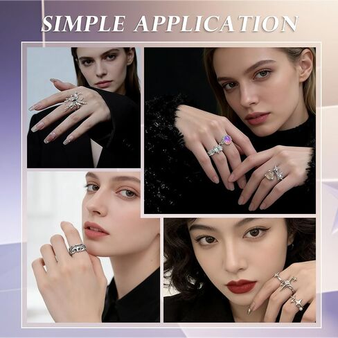 15 Pcs Y2k Rings Silver For Women Punk Grunge Goth Gothic Coquette Adjustable Vintage Irregular Rings Moonstone Butterfly Star Cool Statement Ring Y2k Aesthetic Accessories Jewlery Gift in Saudi Arabia