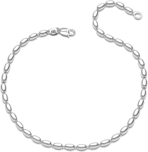 LeCalla Anklets for Women | 925 Sterling Silver Oval Bead Ball Chain Anklet | Oval Rice Bead Strand Chain Anklet for Women | Ankle Bracelets Summer Beach Foot Jewelry in Kuwait