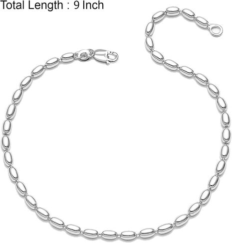 LeCalla Anklets for Women | 925 Sterling Silver Oval Bead Ball Chain Anklet | Oval Rice Bead Strand Chain Anklet for Women | Ankle Bracelets Summer Beach Foot Jewelry in Kuwait