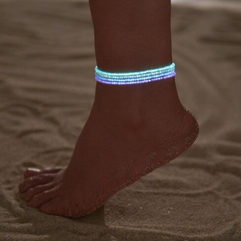 MXUHUI 4Pcs Glow in the Dark Anklets for Women Stretchy Beaded Bracelets or Anklets Set Colorful Fluorescent Jewelry for Summer in Kuwait