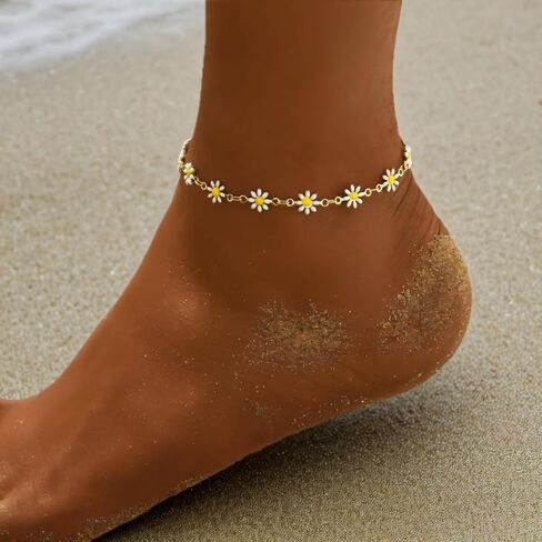Gold Daisy Anklet for Women Cute Summer Flower Anklet, Adjustable & Tarnish-Resistant Beach Accessory in Kuwait