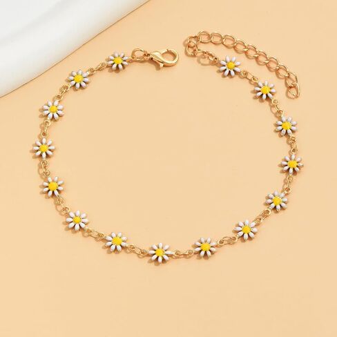 Gold Daisy Anklet for Women Cute Summer Flower Anklet, Adjustable & Tarnish-Resistant Beach Accessory in Kuwait
