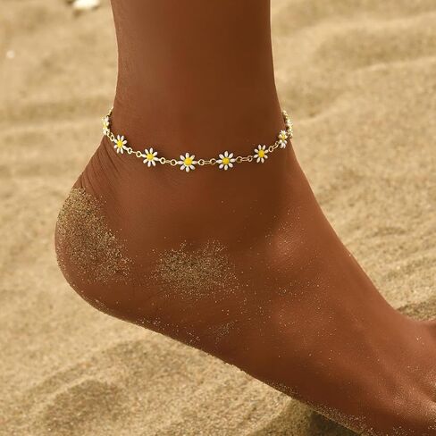 Gold Daisy Anklet for Women Cute Summer Flower Anklet, Adjustable & Tarnish-Resistant Beach Accessory in Kuwait