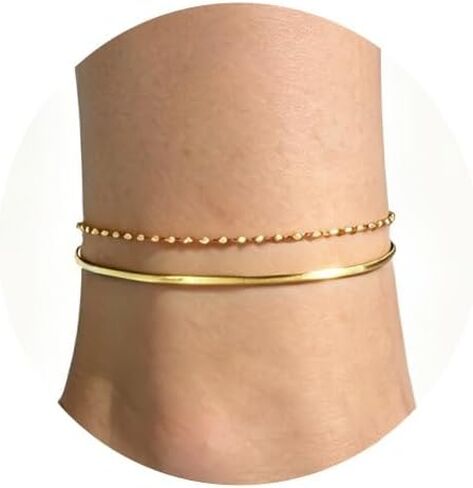 Waterproof Gold Plated Layered Anklets for Women Daisy/Herringbone/Heart Charm/Bead Chain Non Tarnish Stainless Steel Summer Foot Jewelry Gift for Her, with Gift Box in Saudi Arabia