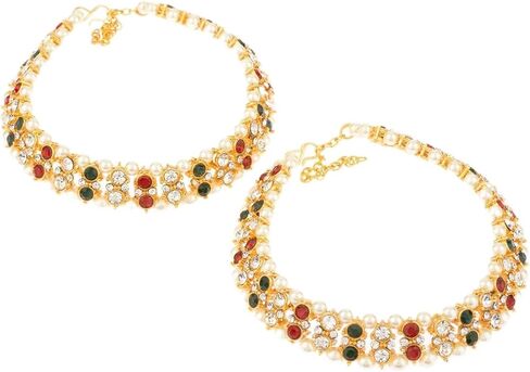 Efulgenz Indian Bridal Anklet Bollywood Crystal Faux Pearl Wedding Bridal Anklet Pair Bracelet Payal Foot Jewelry for Women in Kuwait