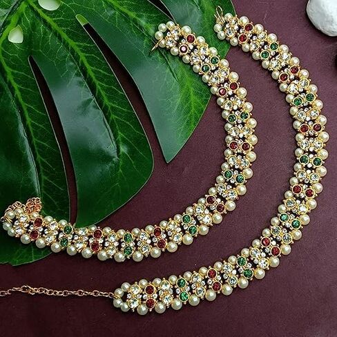Efulgenz Indian Bridal Anklet Bollywood Crystal Faux Pearl Wedding Bridal Anklet Pair Bracelet Payal Foot Jewelry for Women in Kuwait