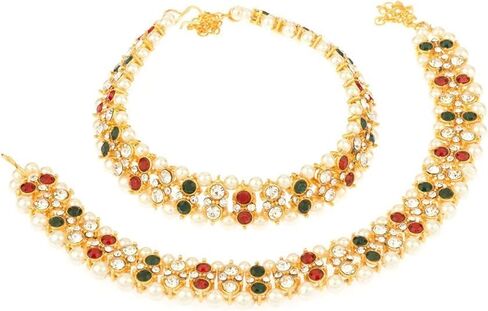 Efulgenz Indian Bridal Anklet Bollywood Crystal Faux Pearl Wedding Bridal Anklet Pair Bracelet Payal Foot Jewelry for Women in Kuwait