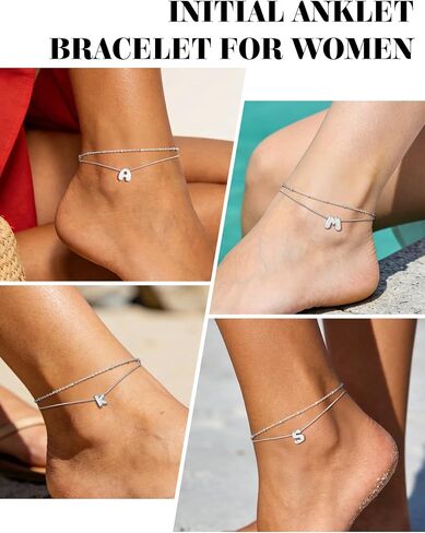ChainsHouse Initial Ankle Bracelets for Women Waterproof, 14K Gold Plated Layered Initial Anklets Non Tarnish, Adjustable Stainless Steel Women's Ankle Summer Beach Foot Jewelry in Kuwait