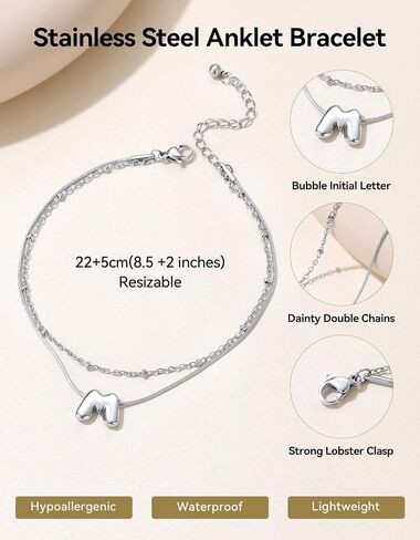 ChainsHouse Initial Ankle Bracelets for Women Waterproof, 14K Gold Plated Layered Initial Anklets Non Tarnish, Adjustable Stainless Steel Women's Ankle Summer Beach Foot Jewelry in Kuwait