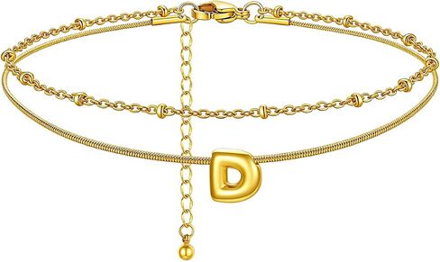 ChainsHouse Initial Ankle Bracelets for Women Waterproof, 14K Gold Plated Layered Initial Anklets Non Tarnish, Adjustable Stainless Steel Women's Ankle Summer Beach Foot Jewelry in Kuwait