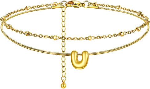ChainsHouse Initial Ankle Bracelets for Women Waterproof, 14K Gold Plated Layered Initial Anklets Non Tarnish, Adjustable Stainless Steel Women's Ankle Summer Beach Foot Jewelry in Kuwait