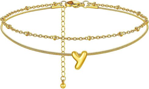 ChainsHouse Initial Ankle Bracelets for Women Waterproof, 14K Gold Plated Layered Initial Anklets Non Tarnish, Adjustable Stainless Steel Women's Ankle Summer Beach Foot Jewelry in Kuwait
