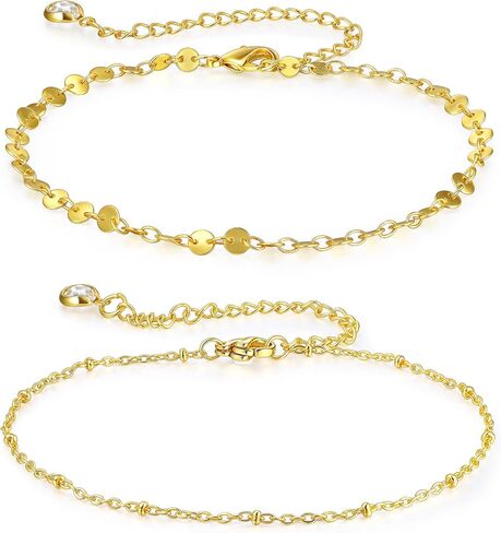 MDFUN Anklets for Women 316L Stainless Steel Dainty Summer Beach Vacation Foot Jewelry Waterproof & Tarnish-Free Adjustable Chain 18K Gold Plated Ankle Bracelet in Kuwait