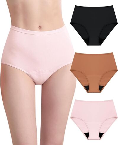Womens Washable Incontinence Underwear Bladder Leak Proof Odor Control Briefs 56 ml Absorbency Panties 3 Pack (Black-Brown-Pink, XL) in Saudi Arabia