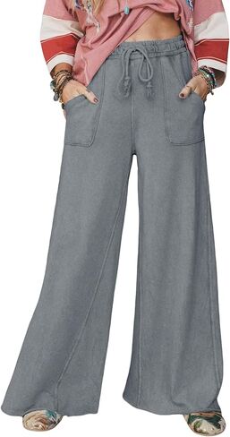 Wide Leg Pants for Women Acid Wash Palazzo Sweatpants Casual Drawstring Baggy Trousers with Pockets in Saudi Arabia