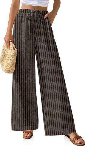 TARSE Women Linen Palazzo Pants Summer Wide Leg Casual Lounge Pant 2026 Beach Travel Vacation Outfits in Kuwait