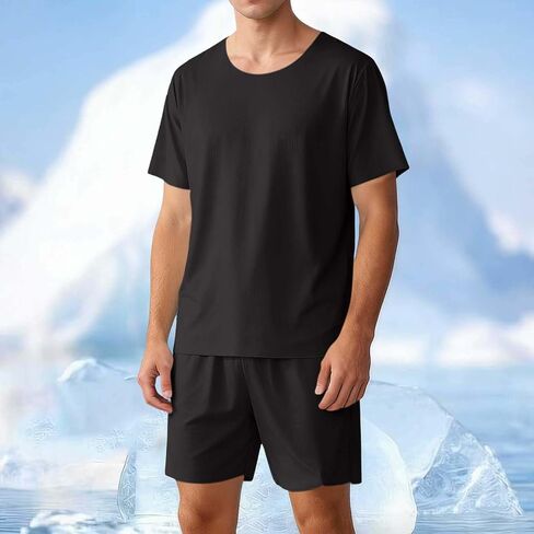 Lastesso Pajamas for Men Short Sleeve and Shorts Summer Loungewear Sets Casual Two Piece Sleepwear Lightweight Pjs Set in Saudi Arabia