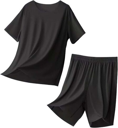 Lastesso Pajamas for Men Short Sleeve and Shorts Summer Loungewear Sets Casual Two Piece Sleepwear Lightweight Pjs Set in Saudi Arabia