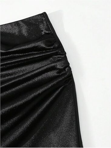 GORGLITTER Women's Lace Satin Mini Skirts Y2k Ruched Slit Bodycon Party Club Night Out Short Skirt in Kuwait