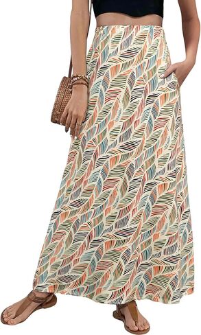 Women Maxi Skirt with Pockets Trendy High Waist Soft A Line Boho Skirt for Beach Vacation in Saudi Arabia