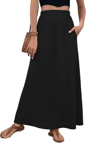 Women Maxi Skirt with Pockets Trendy High Waist Soft A Line Boho Skirt for Beach Vacation in Kuwait
