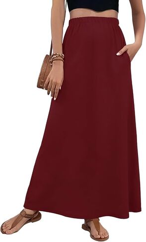 Women Maxi Skirt with Pockets Trendy High Waist Soft A Line Boho Skirt for Beach Vacation in Kuwait