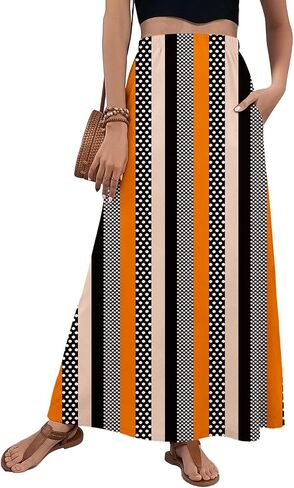 Women Maxi Skirt with Pockets Trendy High Waist Soft A Line Boho Skirt for Beach Vacation in Kuwait