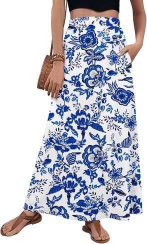Women Maxi Skirt with Pockets Trendy High Waist Soft A Line Boho Skirt for Beach Vacation in Kuwait
