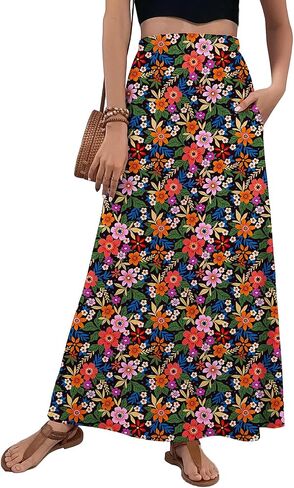 Women Maxi Skirt with Pockets Trendy High Waist Soft A Line Boho Skirt for Beach Vacation in Kuwait