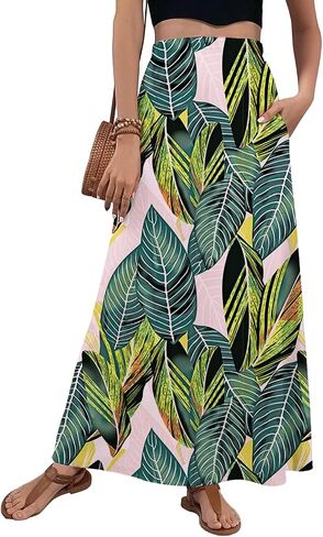 Women Maxi Skirt with Pockets Trendy High Waist Soft A Line Boho Skirt for Beach Vacation in Kuwait