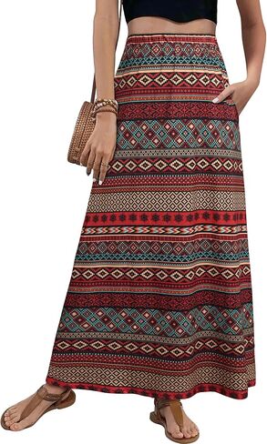 Women Maxi Skirt with Pockets Trendy High Waist Soft A Line Boho Skirt for Beach Vacation in Kuwait