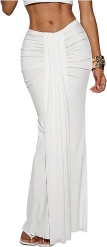 GORGLITTER المرأة التفاف Bodycon تنانير طويلة أنيقة Ruched منخفضة الخصر طول الأرض قلم رصاص حفلة كوكتيل التنانير الطويلة in Kuwait