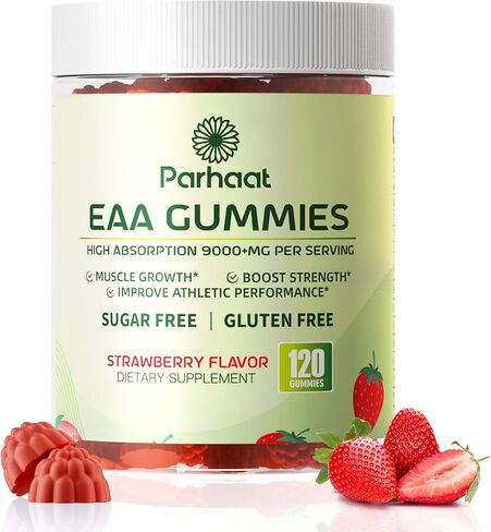 EAA Gummies 120 Gummies (Strawberry), Essential Amino Acids - All 9 Essential Aminos (EAA) and All Branched-Chain Aminos (BCAAs), Non-GMO, Gluten Free, Vegetarian Friendly in Kuwait