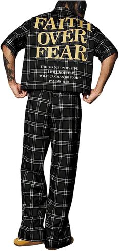VIPWOLF Men's Tracksuits 2 Piece Plaid Outfits Zip Up Baggy Shirts and Wide Leg Tack Pants Hip Hop Streetwear in Kuwait