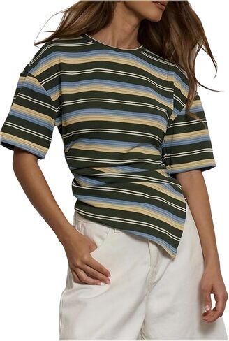 SOLY HUX Women's Striped T Shirt Short Sleeve Split Asymmetrical Hem Tee Casual Summer Tops in Saudi Arabia