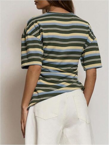 SOLY HUX Women's Striped T Shirt Short Sleeve Split Asymmetrical Hem Tee Casual Summer Tops in Saudi Arabia