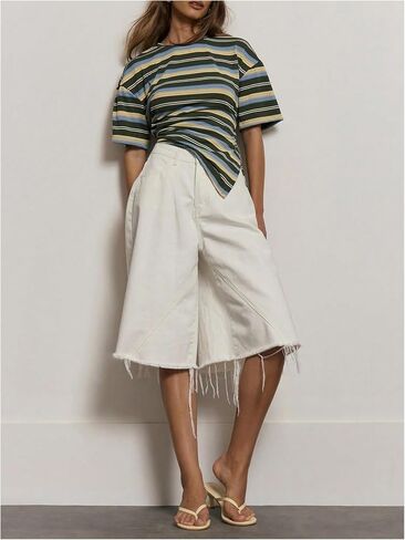 SOLY HUX Women's Striped T Shirt Short Sleeve Split Asymmetrical Hem Tee Casual Summer Tops in Saudi Arabia