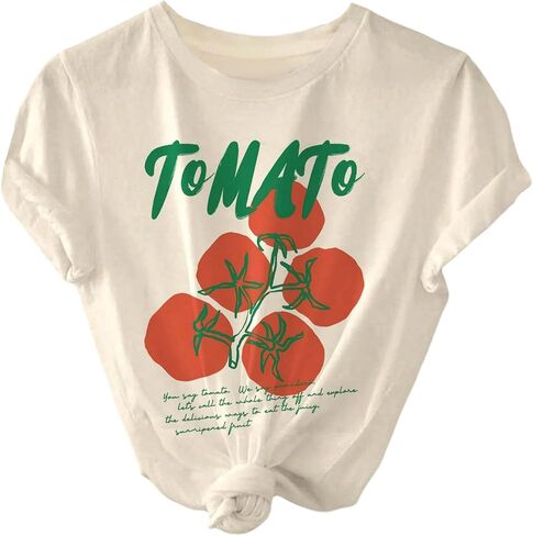 SweatyRocks Women's Tomato Graphic Crew Neck T Shirts Letter Print Short Sleeve Summer Casual Tees in Saudi Arabia