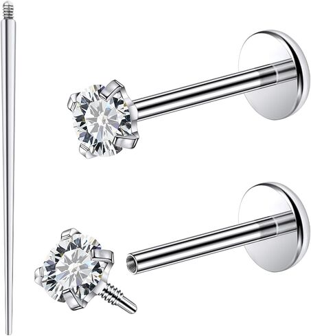 Surgical Steel Internally Threaded Cubic Zirconia Stud Piercing Jewelry for Nose Rings Conch Tragus Helix Cartilage Earrings for Women Men 18G in Kuwait