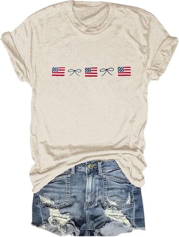 Beopjesk Embroidery America Flag Shirts for Women Summer 4th of July Independence Day Patriotic Graphic Tees Tops in Kuwait