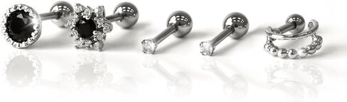 Stud Earrings Piercing Set, Hypoallergenic 316L Surgical Steel Ear Piercings, Korean Dainty Mood Designs, Already Styled Set for Daily Wear, Cartilage Helix Conch & Multiple. in Kuwait