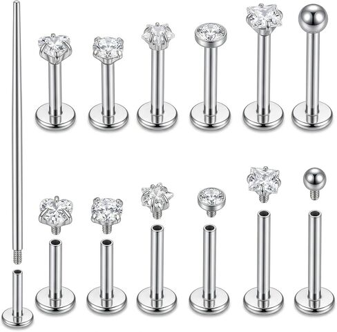 12Pcs 16G Lip Labret Medusa Rings Studs 316L Surgical Lip Studs Internally Threaded Labret Snake Bite Piercing Jewelry Lips Ring for Flat Back Catilage Tragus Helix Daith Ear Piercings Lips Studs in Saudi Arabia