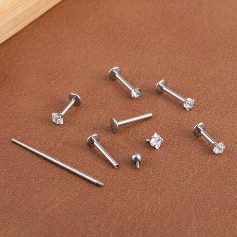 12Pcs 16G Lip Labret Medusa Rings Studs 316L Surgical Lip Studs Internally Threaded Labret Snake Bite Piercing Jewelry Lips Ring for Flat Back Catilage Tragus Helix Daith Ear Piercings Lips Studs in Saudi Arabia