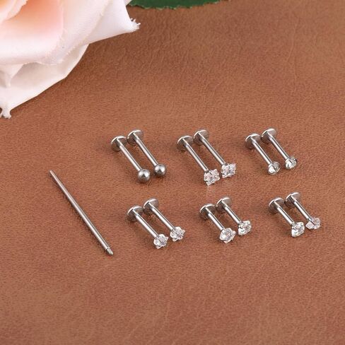 12Pcs 16G Lip Labret Medusa Rings Studs 316L Surgical Lip Studs Internally Threaded Labret Snake Bite Piercing Jewelry Lips Ring for Flat Back Catilage Tragus Helix Daith Ear Piercings Lips Studs in Saudi Arabia