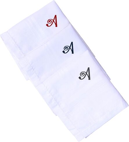 Initial Embroidered Handkerchief for Men, Monogram Hanky 3 Piece set,100% Cotton King size White Hankie in Kuwait