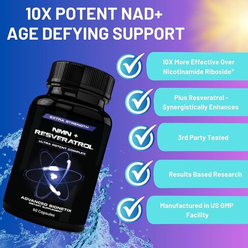 Advanced Bionetix NMN Resveratrol Betaine (TMG) Capsules – NAD⁺ Support Booster for Cellular Energy, Longevity, Metabolic Health Anti Aging Vitality, Advanced Formula Made in USA in Saudi Arabia