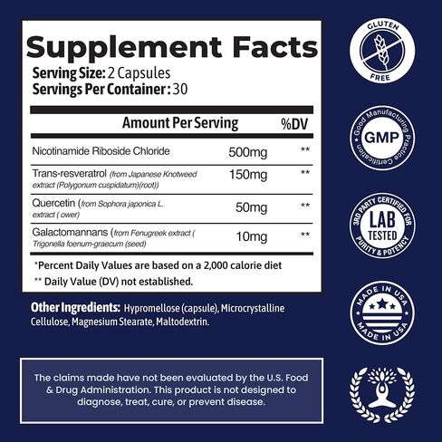 CIRCLE OF NATURE NAD+ Supplement Nicotinamide Riboside Chloride with Resveratrol, for Anti-Aging | Cellular Energy| Quercetin & Fenugreek 3rd Party Tested, 60 Capsules in Saudi Arabia