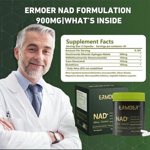 NAD Liposomal Nicotinamide Riboside with Resveratrol & Quercetin 900mg, NAD Resveratrol Supplement for Anti Aging, Energy, Antioxidant, Focus (90 Count) in Kuwait